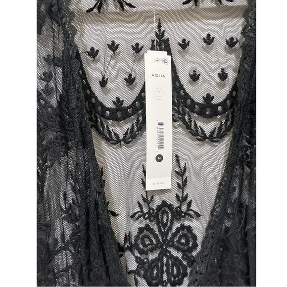 NWT Bloomingdale's AQUA Black Floral Short Sleeve Sheer Kimono, M - Picture 13 of 16